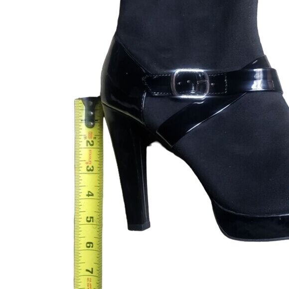 Black Over-The-Knee Platform Boots With Buckle & Zipper - Picture 3 of 8